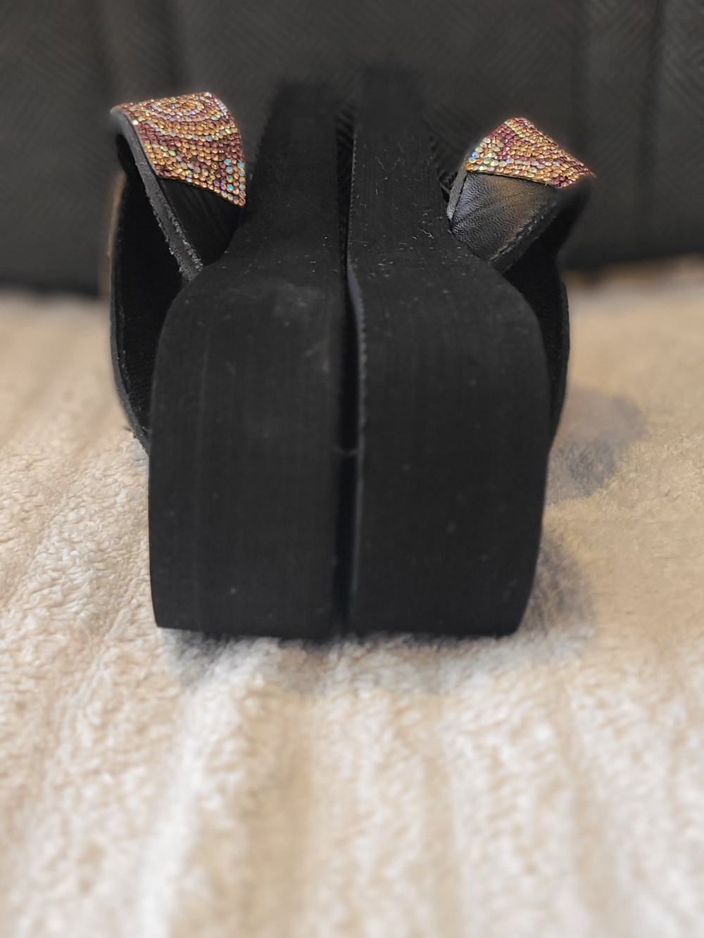 Women's Black Beaded Platform Flip Flop Sandals - Picture 5 of 7